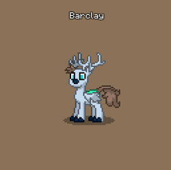 Size: 387x386 | Tagged: safe, oc, oc only, oc:barclay, changedling, changeling, deer, hybrid, pony, pony town, antlers, brown background, cloven hooves, do not steal, hybrid oc, offspring, original character do not steal, parent:bramble, parent:ocellus, simple background