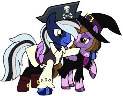 Size: 773x600 | Tagged: safe, artist:noi kincade, oc, oc only, oc:ghostpony, oc:princess kincade, alicorn, earth pony, pony, g4, base used, couple, female, hat, hug, male, mare, pirate, pirate hat, simple background, stallion, transparent background, winghug, wings, witch, witch hat