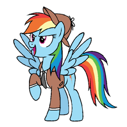 Size: 600x600 | Tagged: safe, artist:noi kincade, edit, rainbow dash, pegasus, pony, g4, clothes, deerstalker, detective, female, hat, necktie, open mouth, sherlock holmes, simple background, solo, spread wings, transparent background, tuxedo, wings