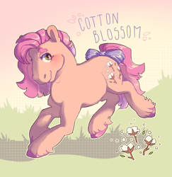 Size: 1567x1612 | Tagged: safe, artist:poniesart, oc, oc:cotton blossom, earth pony, pony, bow, fusion, fusion:cotton candy (g1), fusion:posey, solo, tail, tail bow