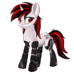 Size: 1200x1200 | Tagged: safe, artist:weiling, oc, oc only, oc:blackjack, cyborg, cyborg pony, pony, unicorn, fallout equestria, fallout equestria: project horizons, augmented, cybernetic legs, fanfic art, level 2 (project horizons), simple background, solo, transparent background