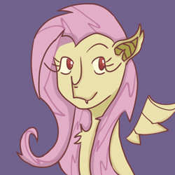 Size: 1280x1280 | Tagged: safe, fluttershy, bat pony, pony, g4, bat ponified, fangs, female, flutterbat, race swap, simple background