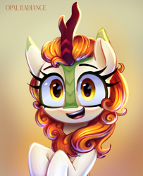 Size: 2188x2690 | Tagged: safe, artist:opal_radiance, autumn blaze, kirin, g4, awwtumn blaze, bust, cute, eyebrows, female, gradient background, high res, horn, kirinbetes, kofi, looking at you, open mouth, open smile, smiling, smiling at you, solo