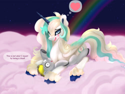 Size: 2400x1800 | Tagged: safe, artist:darksly, oc, oc only, alicorn, pony, alicorn oc, cloud, duo, horn, on a cloud, wings