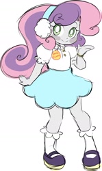 Size: 847x1417 | Tagged: safe, artist:eemapso, sweetie belle, human, g4, blush sticker, blushing, clothes, cute, diasweetes, earmuffs, frilly socks, humanized, mary janes, open mouth, open smile, overalls, pony coloring, shirt button, shoes, simple background, skirt, smiling, socks, solo, white background, white pupils