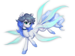 Size: 4055x3023 | Tagged: safe, artist:chean.cobalt, oc, oc only, oc:rayseam, pony, concave belly, ethereal tail, eyebrows, eyelashes, female, hooves, mare, simple background, slender, solo, sparkly tail, spread wings, tail, thin, transparent background, turned head, wings