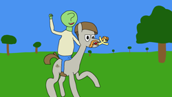 Size: 1920x1080 | Tagged: safe, artist:alltheclovers, carrot top, golden harvest, mudbriar, oc, oc:anon, pony, g4, 1000 hours in ms paint, riding, riding a pony