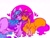 Size: 2048x1536 | Tagged: safe, artist:rare-apples, izzy moonbow, sunny starscout, earth pony, pony, unicorn, g5, 2d, digital art, duo, female, happy, horn, kissing, lesbian, long mane, looking at each other, looking at someone, mane stripe sunny, mare, nuzzling, ship:moonscout, shipping, simple background, sitting, smiling, smiling at each other