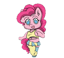 Size: 865x783 | Tagged: safe, artist:mranthony2, pinkie pie, anthro, animated, belly button, breasts, busty pinkie pie, cheerleader, cheerleader outfit, chibi, cleavage, clothes, cute, dancing, gif, idolmaster, midriff, mio honda, open mouth, open smile, simple background, skipping, skirt, smiling, solo, step!, transparent background, underboob