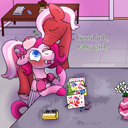 Size: 2000x2000 | Tagged: safe, artist:whimsicalseraph, oc, oc only, oc:raspberry sorbet, oc:strawberry syrup, pegasus, pony, ageplay, duo, female, high res, incest, kinktober, kinktober 2023, lesbian, pacifier, twincest, twins
