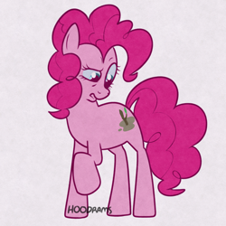Size: 4096x4096 | Tagged: safe, artist:hoodrams, pinkie pie, earth pony, pony, g4, confused, cutie mark swap, implied mudbriar, simple background, solo, white background, wrong cutie mark