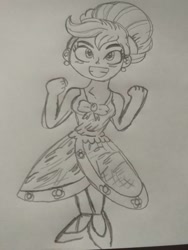 Size: 780x1040 | Tagged: safe, artist:trainerrichie, scootaloo, human, equestria girls, g4, alternate hairstyle, clothes, dress, excited, female, flower girl, flower girl dress, glass slipper (footwear), glass slippers, grin, humanized, smiling, solo, traditional art