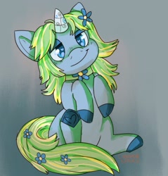 Size: 1914x2000 | Tagged: safe, artist:cinnamonsparx, oc, oc only, oc:hazy day, pony, unicorn, female, flower, flower in hair, flower in tail, mare, solo, tail