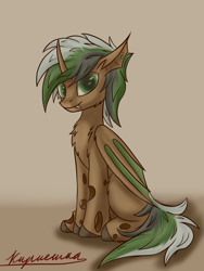 Size: 1536x2048 | Tagged: safe, artist:kirieshka, oc, oc only, oc:kirieshka, bat pony, changeling, pony, changeling oc, green eyes, hair, male