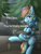 Size: 1500x1950 | Tagged: safe, artist:luckynb, rainbow dash, pegasus, pony, g4, bound wrists, clothes, crossover, dialogue, female, open mouth, open smile, skyrim, smiling, solo, spruce tree, the elder scrolls, tree, tunic, upskirt, you're finally awake