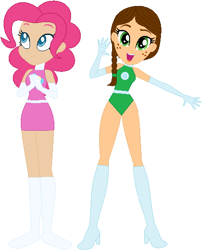 Size: 438x543 | Tagged: safe, artist:sturk-fontaine, pinkie pie, oc, oc:gumbella, human, equestria girls, g4, base used, human coloration, simple background, superhero, superhero costume, white background