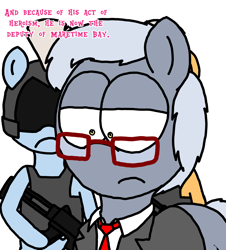 Size: 3023x3351 | Tagged: safe, artist:professorventurer, zoom zephyrwing, oc, oc:daniel strauss, unnamed oc, earth pony, pegasus, pony, series:ask pippamena, g5, fbi, gun, high res, weapon