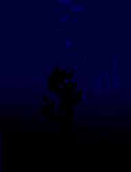 Size: 1081x1412 | Tagged: safe, artist:neuro, oc, oc only, oc:filly anon, earth pony, pony, air bubble, bubble, female, filly, foal, ocean, reeee, silhouette, solo, swimming, underwater, water