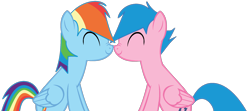 Size: 2240x995 | Tagged: safe, artist:twilyisbestpone, derpibooru exclusive, firefly, rainbow dash, pegasus, pony, mlp fim's thirteenth anniversary, g1, g4, base used, cute, dashabetes, duo, duo female, eyes closed, female, flyabetes, g1 to g4, generation leap, lesbian, love, mare, nose to nose, nuzzling, ship:dashfly, shipping, simple background, sitting, smiling, transparent background