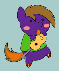 Size: 2500x3000 | Tagged: safe, artist:theartistsora, oc, oc only, oc:technickel pony, earth pony, pony, acoustic guitar, beard, bipedal, blush sticker, blushing, clothes, dot eyes, facial hair, guitar, high res, mitchirineko march, musical instrument, pony parade, simple background, solo