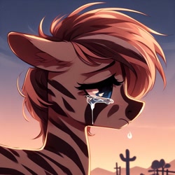 Size: 1024x1024 | Tagged: safe, artist:l0vc3l, oc, oc only, oc:nashler, zebra, crying, sad, zebra oc