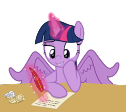 Size: 4500x4000 | Tagged: safe, artist:gypsykumquat, twilight sparkle, alicorn, pony, g4, .svg available, absurd resolution, inkscape, magic, magic aura, pen, pony only, show accurate, simple background, smug, solo, spread wings, svg, table, transparent background, twilight sparkle (alicorn), vector, wings