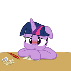 Size: 4000x4000 | Tagged: safe, artist:gypsykumquat, twilight sparkle, alicorn, pony, g4, .svg available, absurd resolution, blushing, embarrassed, inkscape, looking at you, magic, pen, show accurate, simple background, solo, svg, sweat, table, transparent background, twilight sparkle (alicorn), vector