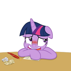 Size: 4000x4000 | Tagged: safe, artist:gypsykumquat, twilight sparkle, alicorn, pony, g4, .svg available, absurd resolution, blushing, embarrassed, embarrassed grin, inkscape, magic, pen, show accurate, simple background, solo, svg, sweat, table, transparent background, twilight sparkle (alicorn), vector