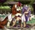 Size: 2500x2210 | Tagged: safe, artist:pridark, autumn blaze, oc, oc:lotus cinder, kirin, fanfic:words of power, g4, bipedal, bipedal leaning, cloven hooves, commission, duo, fanfic art, female, fence, high res, hot springs, kirin oc, leaning, mare, rock, steam, stone, towel, tree, wet, wet mane