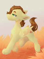 Size: 768x1024 | Tagged: safe, oc, oc:yuris, pegasus, pony, wolf, ears back, field, grass, paws, smiling, solo, trade