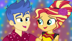 Size: 1440x810 | Tagged: safe, artist:ktd1993, flash sentry, sunset shimmer, equestria girls, g4, female, male, ship:flashimmer, shipping, straight