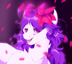 Size: 4500x4000 | Tagged: safe, artist:chura chu, oc, earth pony, pony, bust, curly hair, curly mane, fangs, female, flower, flower in hair, horns, mare, portrait, shading, solo