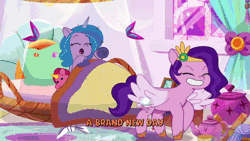 Size: 1920x1080 | Tagged: safe, screencap, alphabittle blossomforth, berries (g5), dahlia, emerald saucer, fifi (g5), flare (g5), glory (g5), hitch trailblazer, izzy moonbow, jazz hooves, minty skylark, ollie north, peach fizz, pipp petals, plum library, posey bloom, queen haven, rocky riff, rufus, seashell (g5), sparky sparkeroni, strawberry blonde, sugarpuff lilac, sunny starscout, windy, zipp storm, dragon, earth pony, pegasus, pony, unicorn, a day in the life, g5, my little pony: tell your tale, official, spoiler:g5, spoiler:my little pony: tell your tale, spoiler:tyts01e41, alternate hairstyle, animated, dancing, drink, female, filly, flying, foal, hooficure, lyrics, male, mane five, mane melody (location), mare, pippsqueak trio, pippsqueaks, royal sisters (g5), siblings, sisters, smoothie, song, sound, sparkly eyes, stallion, text, waving, waving at you, webm, wingding eyes, youtube link
