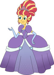 Size: 1024x1424 | Tagged: safe, artist:rarity525, sunset shimmer, human, equestria girls, equestria girls specials, g4, my little pony equestria girls: better together, my little pony equestria girls: rollercoaster of friendship, alternate hairstyle, clothes, crown, dress, evening gloves, female, gloves, gown, jewelry, long gloves, poofy shoulders, regalia, simple background, smiling, solo, transparent background