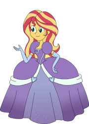 Size: 1024x1424 | Tagged: safe, alternate version, artist:rarity525, sunset shimmer, human, equestria girls, equestria girls specials, g4, my little pony equestria girls: better together, my little pony equestria girls: rollercoaster of friendship, alternate design, clothes, dress, evening gloves, female, gloves, gown, long gloves, poofy shoulders, simple background, smiling, solo, transparent background