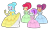 Size: 1024x603 | Tagged: safe, artist:rarity525, apple bloom, scootaloo, sweetie belle, oc, oc:jemimasparkle, human, equestria girls, g4, alternate hairstyle, belle, clothes, curtsey, cutie mark crusaders, dress, ear piercing, earring, evening gloves, female, gloves, gown, hands behind back, jewelry, long gloves, petticoat, piercing, princess costume, scootaloo also dresses in style, simple background, smiling, transparent background