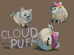Size: 2160x1620 | Tagged: safe, artist:hoofy_0415, cloudpuff, dog, flying pomeranian, pomeranian, g5, brown background, cloudbetes, cute, simple background, winged dog