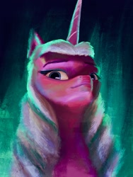 Size: 1506x2007 | Tagged: safe, artist:hoofy_0415, opaline arcana, alicorn, pony, g5, bust, female, looking at you, looking down, looking down at you, mare, painterly, portrait, smug smile, solo, three quarter view