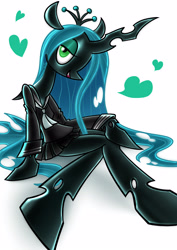 Size: 2894x4093 | Tagged: safe, artist:rainbowdashsuki, queen chrysalis, changeling, changeling queen, semi-anthro, g4, arm hooves, clothes, female, school uniform, simple background, solo, white background