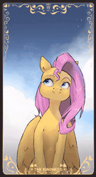 Size: 533x987 | Tagged: safe, artist:haku nichiya, fluttershy, butterfly, pegasus, pony, g4, animated, cute, feathered wings, folded wings, gif, shyabetes, smiling, solo, tarot card, wings