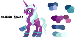 Size: 931x473 | Tagged: safe, alternate version, artist:westrail642fan, opaline arcana, alicorn, crystal pony, pony, rise and fall, g5, alternate universe, base used, concave belly, female, reference sheet, simple background, slender, thin, white background