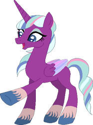 Size: 343x459 | Tagged: safe, alternate version, artist:westrail642fan, opaline arcana, alicorn, crystal pony, pony, rise and fall, g5, alternate hairstyle, alternate universe, base used, concave belly, female, hooves, open mouth, reference sheet, simple background, slender, standing, thin, transparent background, unshorn fetlocks
