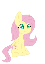 Size: 2893x4092 | Tagged: source needed, safe, artist:sadpanda1268, fluttershy, pegasus, pony, g4, colored pupils, folded wings, simple background, sitting, smiling, solo, white background, wings