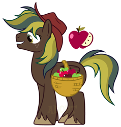 Size: 1998x2095 | Tagged: safe, artist:vi45, oc, oc only, pony, g4, apple, basket, food, male, simple background, solo, stallion, white background