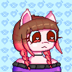 Size: 1280x1280 | Tagged: artist needed, safe, oc, oc only, oc:arwencuack, anthro, :3, cute, cute face, heart, heart eyes, icon, pixel art, solo, wingding eyes