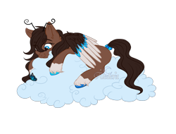Size: 2100x1600 | Tagged: safe, artist:aledera, oc, oc only, oc:june bug, butterfly, pegasus, pony, cloud, female, mare, on a cloud, solo