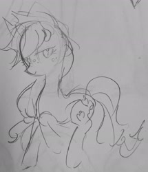 Size: 2160x2512 | Tagged: safe, artist:metaruscarlet, applejack, earth pony, pony, g4, applejack's hat, cowboy hat, doodle, hat, high res, looking at you, solo, traditional art