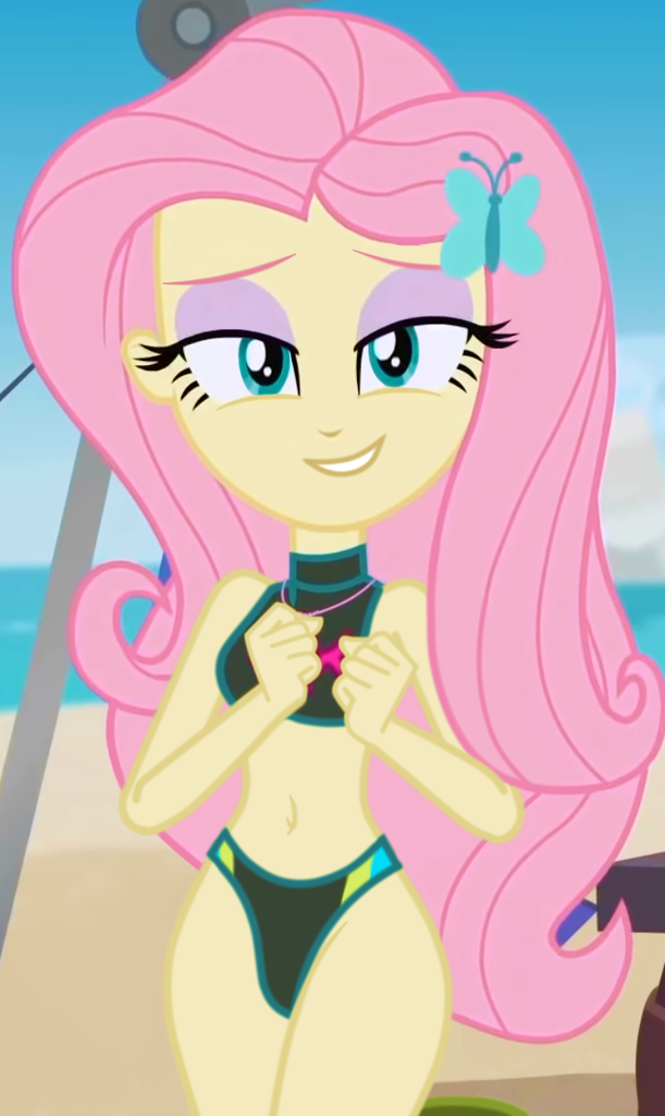 [beach,bedroom eyes,bikini,clothes,edit,edited screencap,equestria girls,female,fluttershy,looking at you,safe,screencap,solo,swimsuit,too hot to handle,equestria girls series]