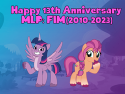 Size: 1000x750 | Tagged: safe, artist:kuren247, artist:miketheelephantbrony, artist:prixy05, sunny starscout, twilight sparkle, alicorn, earth pony, pony, mlp fim's thirteenth anniversary, g4, g5, duo, duo female, female, g4 to g5, g5 to g4, generation leap, mare, sunny and her heroine, twilight sparkle (alicorn)