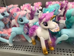 Size: 2048x1536 | Tagged: safe, pony, unicorn, barcode, bootleg, female, hoof shoes, incorrect hair placement, mare, multeity, photo, shelf, standing, tinsel, zuru sparkle girlz